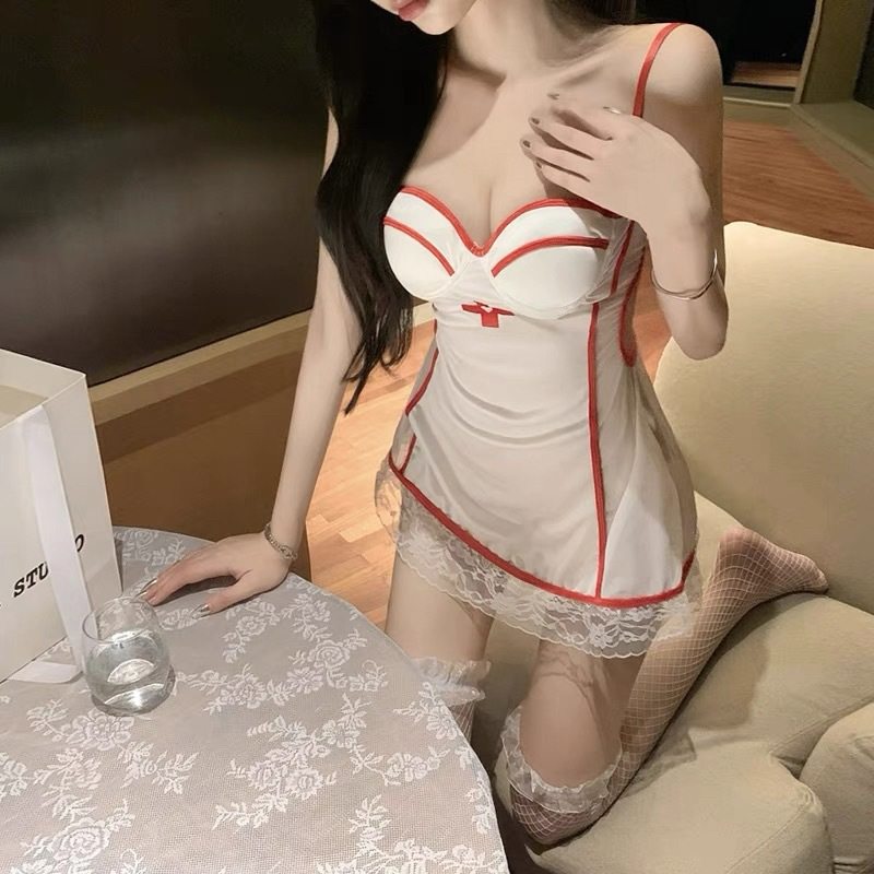 性感深V蕾丝甜系护士装制服网红