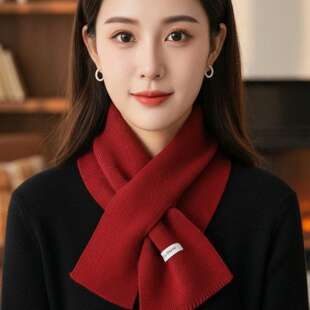 2026春季新款小围巾喜庆春天百搭时尚针织短款纯色女士围脖洋气