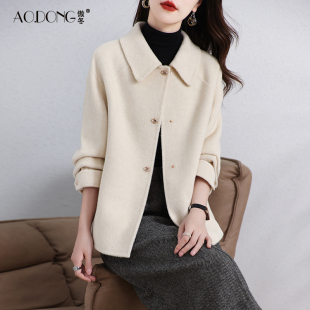 2024新款双面绒大衣女短款显瘦小个子羊毛呢妈妈韩版外套减龄秋冬