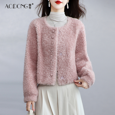 海宁颗粒绒皮草外套女短款