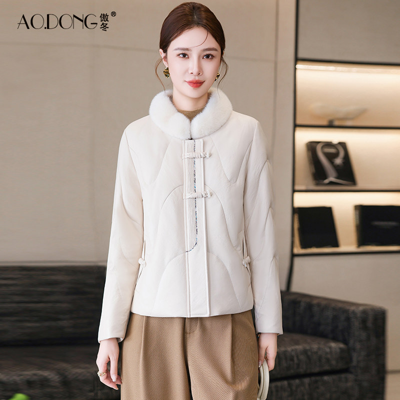 海宁皮衣中国风真皮羽绒服女短款水貂毛领新中式妈妈保暖皮草外套,女装/女士精品,皮衣,淘宝优惠券,粉丝福利购,淘宝优惠卷