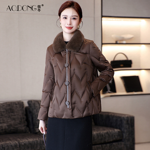 小个子短款羽绒服女流行水貂毛领白鸭绒轻薄修身小众皮草外套冬季