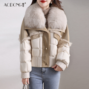 小个子羽绒服女短款狐狸毛领保暖白鸭绒加厚兔毛皮草外套韩版冬季