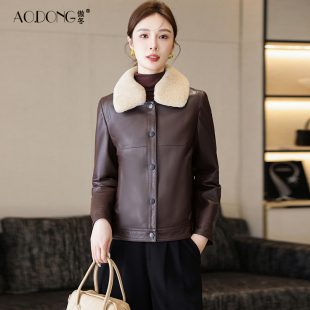 新款绵羊皮真皮羽绒服女短款皮衣保暖加绒修身毛领皮草夹克外套冬
