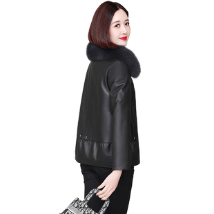 傲冬新款海宁皮衣真皮羽绒服女短款加厚狐狸毛领妈妈皮草韩版外套