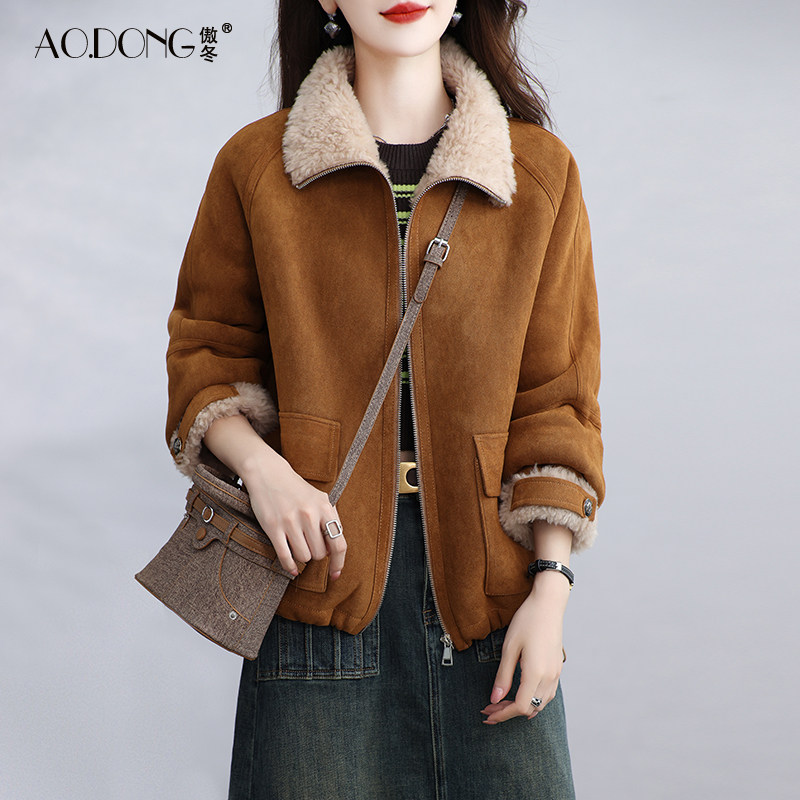 海宁颗粒绒皮草外套女短款