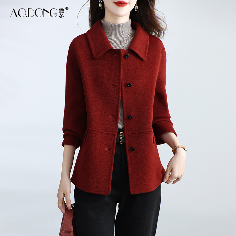 新款高端双面绒羊毛呢大衣短款