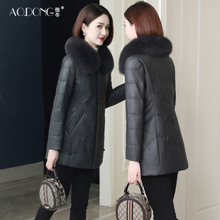 海宁皮衣真皮羽绒服女中长款加厚狐狸毛领妈妈皮草修身小个子外套