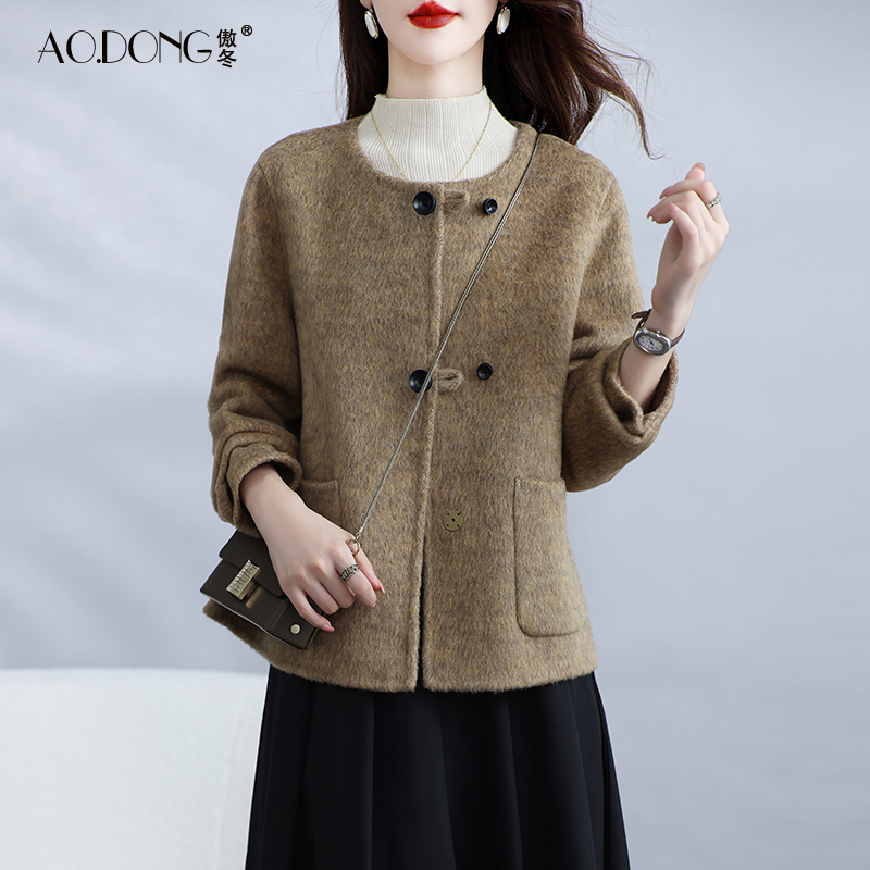 新款双面绒大衣女短款显瘦