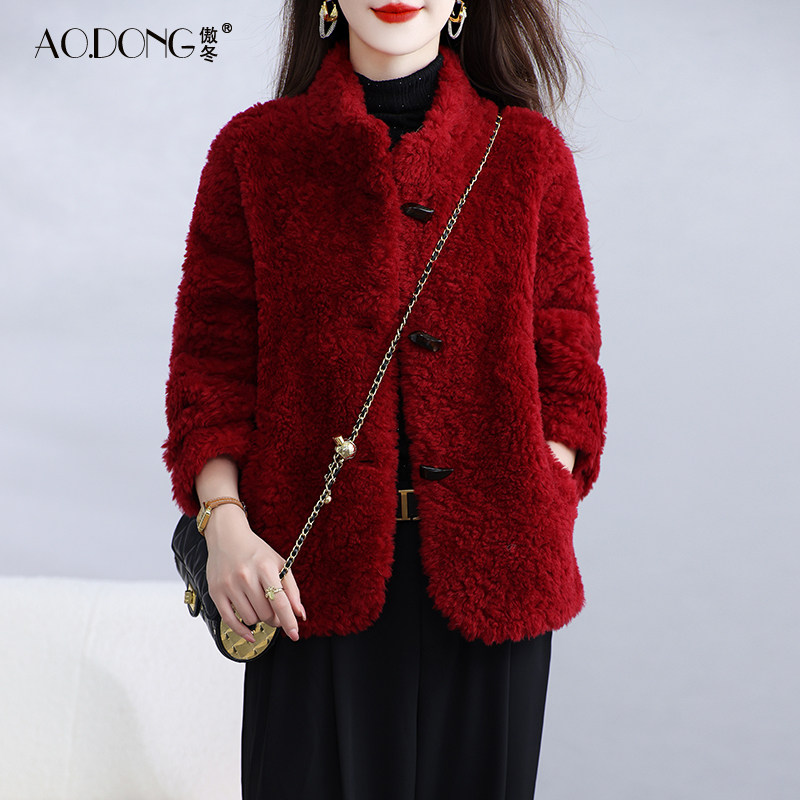 2025新款海宁颗粒绒皮草外套女短款立领保暖一体简约羊羔毛大衣冬,女装/女士精品,皮草,淘宝优惠券,粉丝福利购,淘宝优惠卷