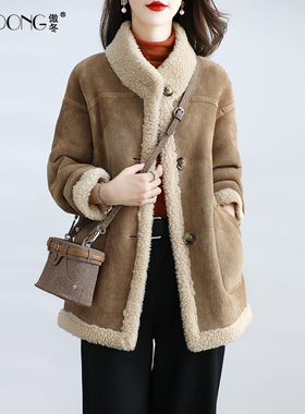 2025新款海宁两面穿颗粒绒皮草外套女中长款保暖羊羔毛立领大衣冬