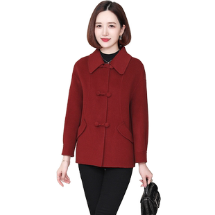 高端双面零羊绒大衣女短款韩版中老年妈妈小个子羊毛呢子外套秋冬
