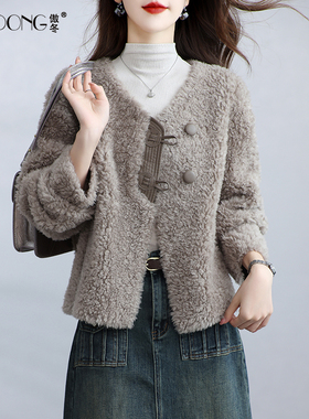 新款海宁颗粒绒皮草外套女短款羊剪绒甜美减龄保暖羊羔毛大衣冬季