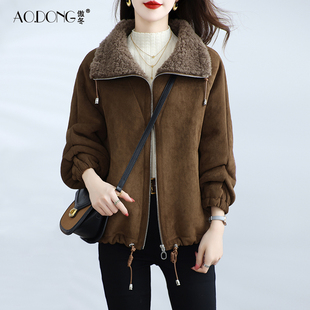 2025新款海宁颗粒绒皮草外套女短款加厚麂皮绒保暖羊羔毛大衣冬季