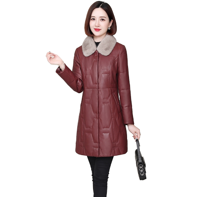 海宁中长款皮衣羽绒服女傲冬修身