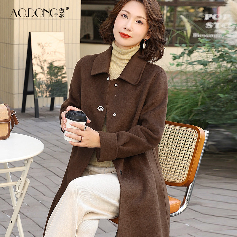 高端双面绒大衣女中长款显瘦妈妈高支羊毛呢减龄百搭气质外套秋冬