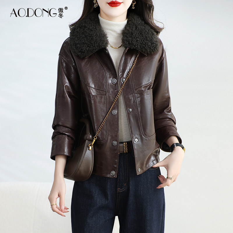 真皮皮衣女短款绵羊皮羽绒服小个子羊毛领保暖鹅绒服收腰外套冬季