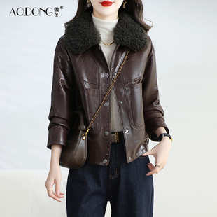 真皮皮衣女短款绵羊皮羽绒服小个子羊毛领保暖鹅绒服收腰外套冬季