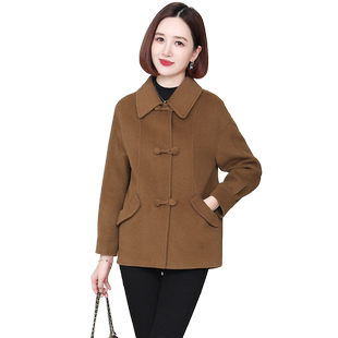 高端双面零羊绒大衣女短款韩版中老年妈妈小个子羊毛呢子外套秋冬