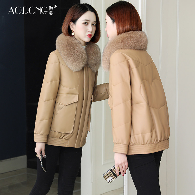 傲冬海宁绵羊皮真皮皮衣羽绒服女短款狐狸毛领小个子韩版皮草外套,女装/女士精品,皮衣,淘宝优惠券,粉丝福利购,淘宝优惠卷