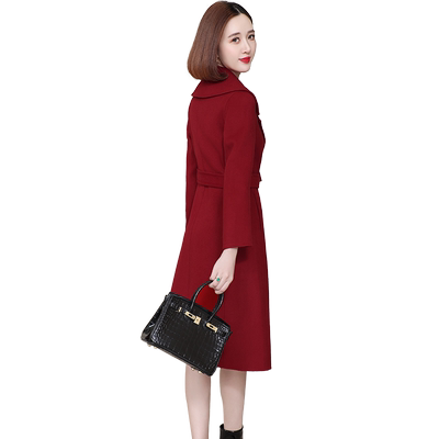 新款修身西装领过膝双面绒西装