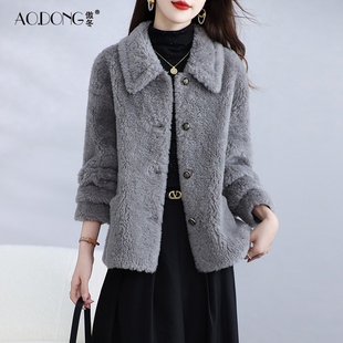 新款海宁颗粒绒皮草外套女短款羊剪绒一体简约妈妈羊羔毛大衣冬季