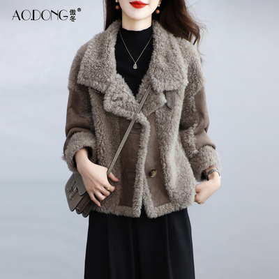 海宁颗粒绒皮草外套女短款