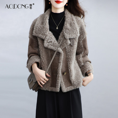 海宁颗粒绒皮草外套女短款