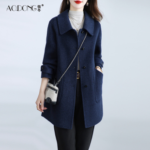 新款高级感双面绒大衣女中长款羊毛呢小个子收腰妈妈显瘦外套秋冬