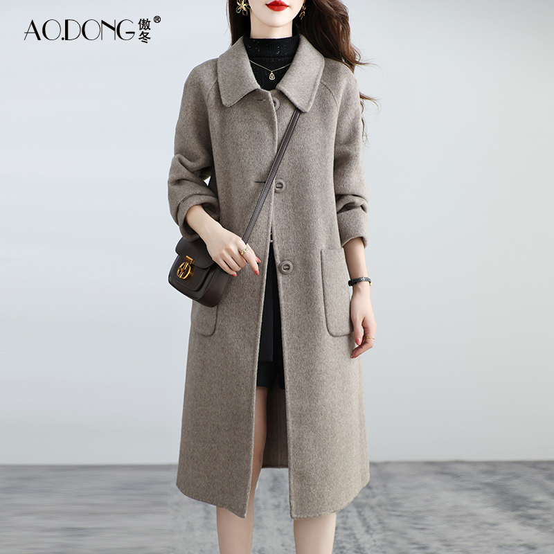 新款双面绒大衣中长款羊毛呢外套