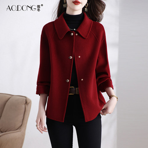 新款双面绒大衣女短款显瘦小个子