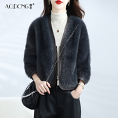 加厚保暖V领妈妈大衣冬季 新款 海宁仿狐狸毛环保皮草外套女短款