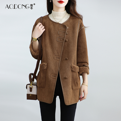 中长款麂皮绒两面穿皮草外套