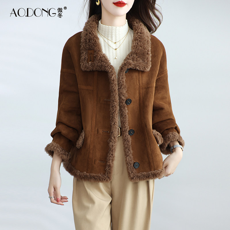 2025新款颗粒绒皮草外套女短款加厚妈妈夹克保暖百搭羊羔毛大衣冬