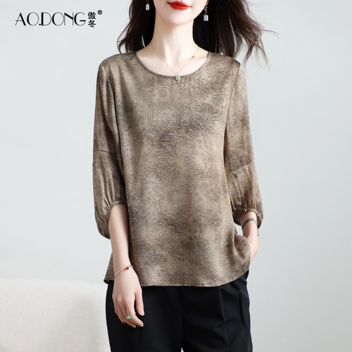 新款真丝上衣女圆领桑蚕丝