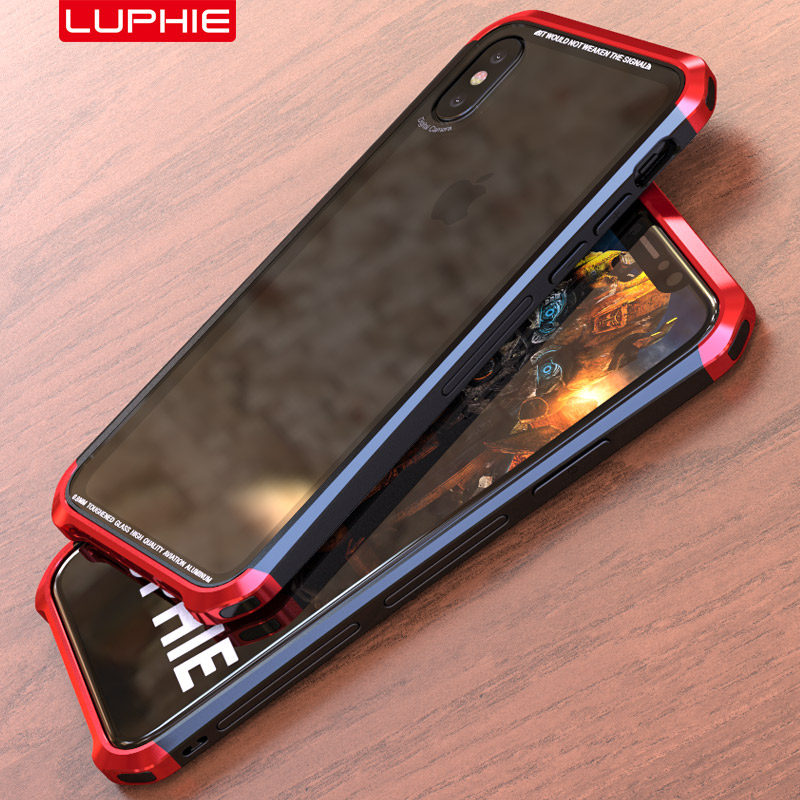 Luphie Nunchaku Airframe Metal Frame Air Barrier Tempered Glass Back Case Cover for Apple iPhone X