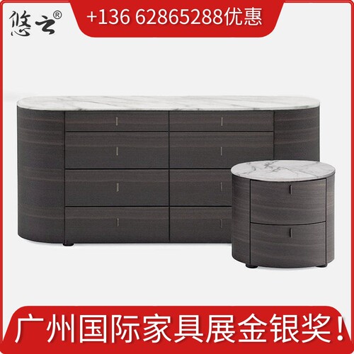 北欧风天然大理石卧室床头柜