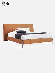 极简设计真皮床双人大床皮艺床可定制高端婚床1.8米床 悠云意式