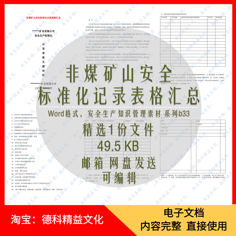 非煤矿山安全标准化记录表格台账汇总 Word模板 安全管理 b33