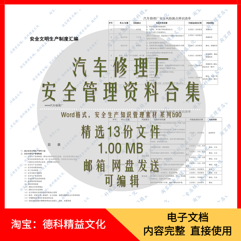 汽车修理厂安全风险源点辨识清单安全操作规程制度责任书预案 b90