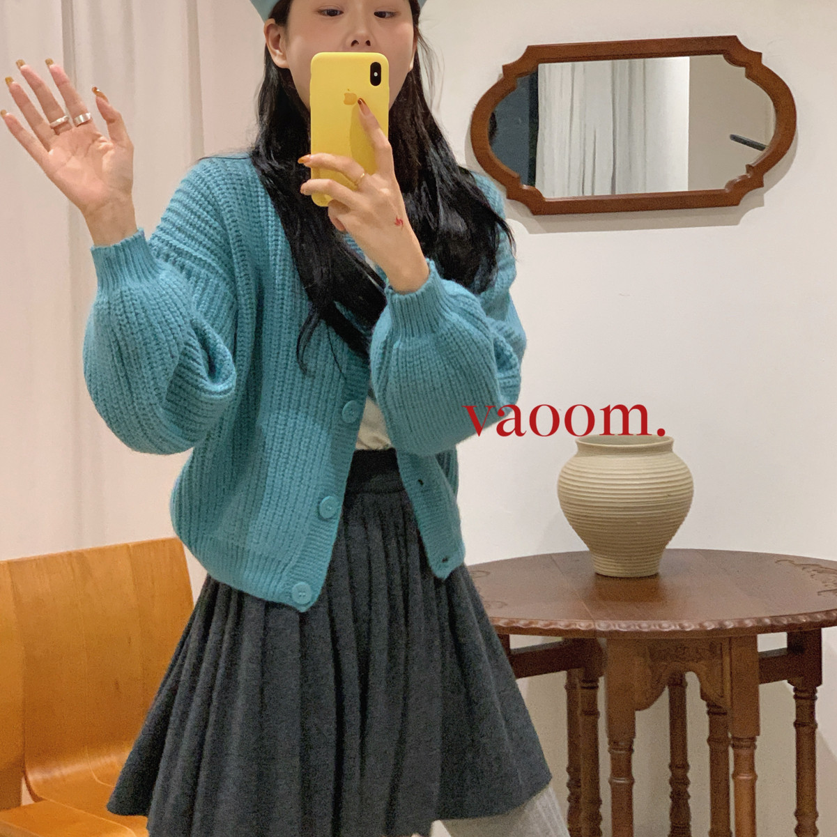 女针织衫毛衣女围感显白色系灯笼袖设计圆领单排扣毛衣158兔毛