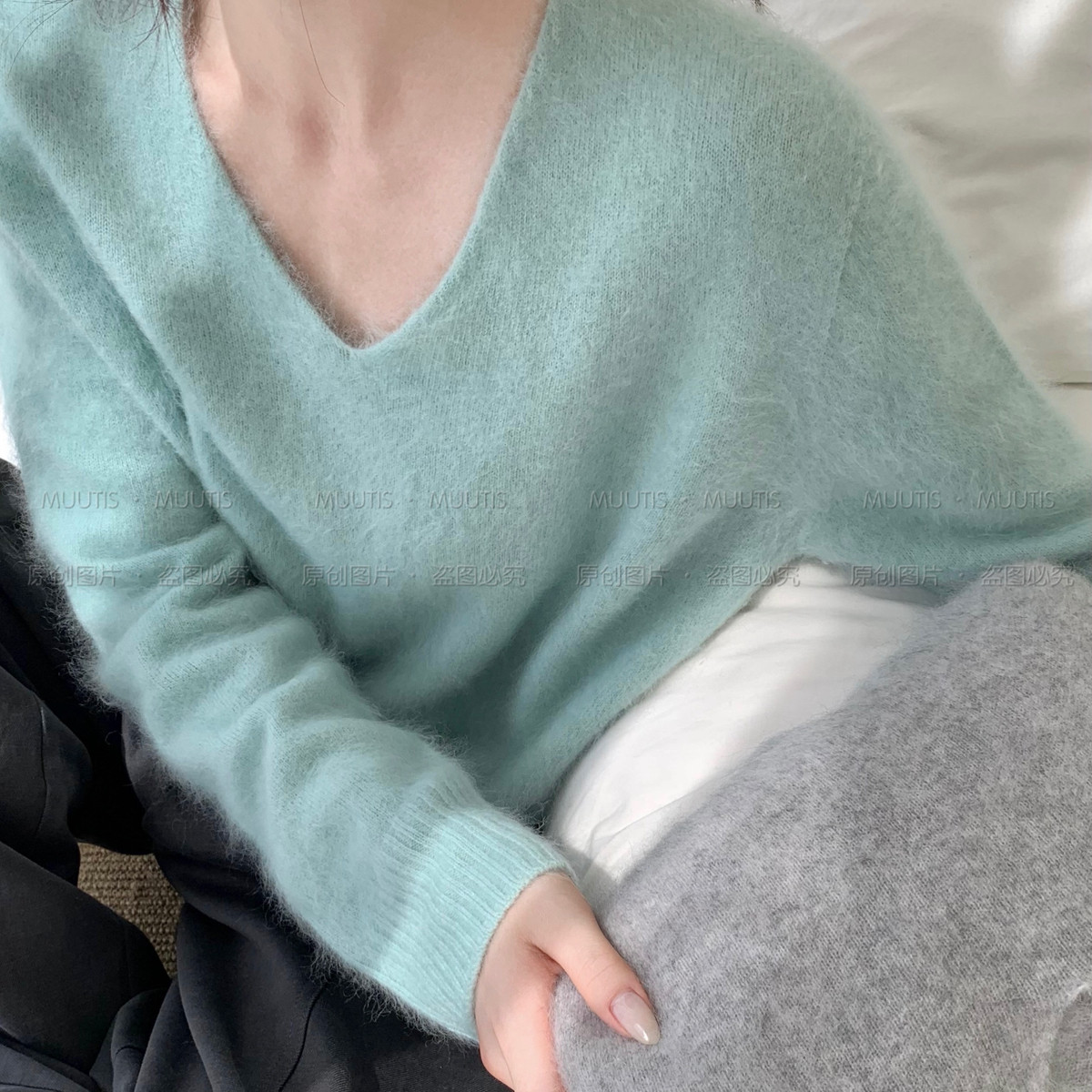 MUUTIS牧缇领套头长袖高品质羊绒拉毛毛衣含959绵羊毛针织衫女