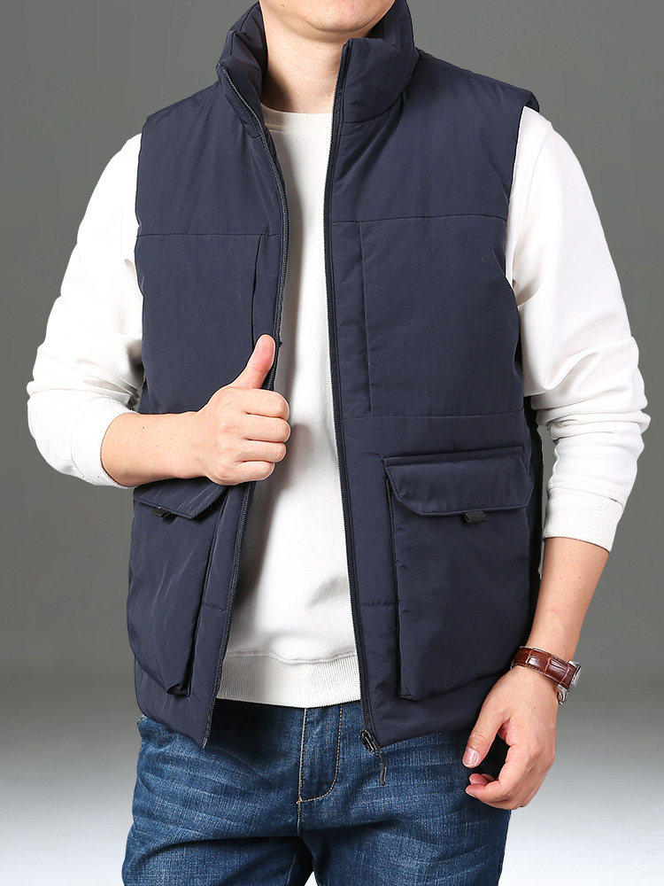 VEST WINTER MENS VELVET PADDED CARGO VEST LOOSE LARGE SIZE STAND-UP COLLAR HORSE CLIP CASUAL WARM SHOULDER MENS JACKET