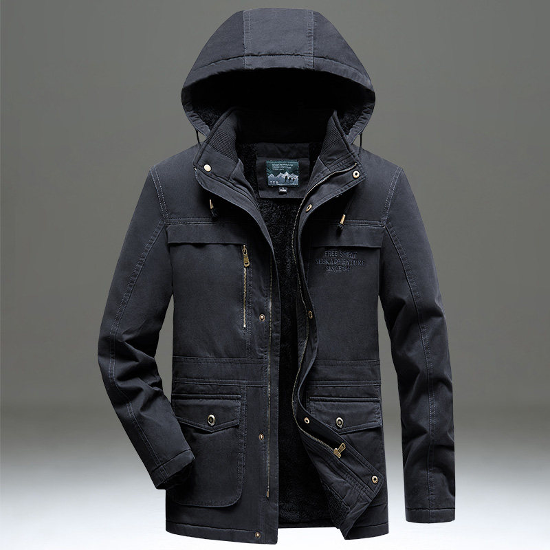 棉服男款冬季中长款宽松加大码保暖棉袄加绒加厚纯棉工装棉衣外套