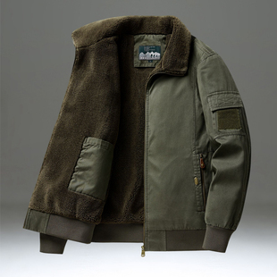 羊羔绒外套棉服男冬季加绒加厚保暖棉袄美式复古工装飞行夹克棉衣