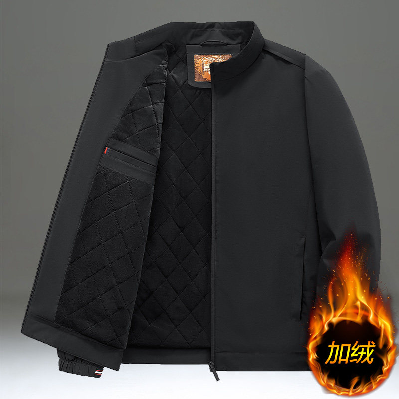 外套冬装男士加绒加厚夹克棉袄宽松大码立领棉衣保暖休闲黑色棉服