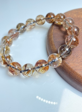 天然巴西黑金超七发晶单圈顺发手链水晶手串碧玺和田玉海纹石南红