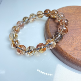 天然巴西黑金超七发晶单圈顺发手链水晶手串碧玺和田玉海纹石南红