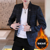 西装 秋冬百搭男士 修身 加厚外套韩版 春秋单西潮 休闲西服上衣加绒款