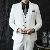 高级感主持婚礼新郎服商务高端职业休闲西装 西服套装 男士 白色外套